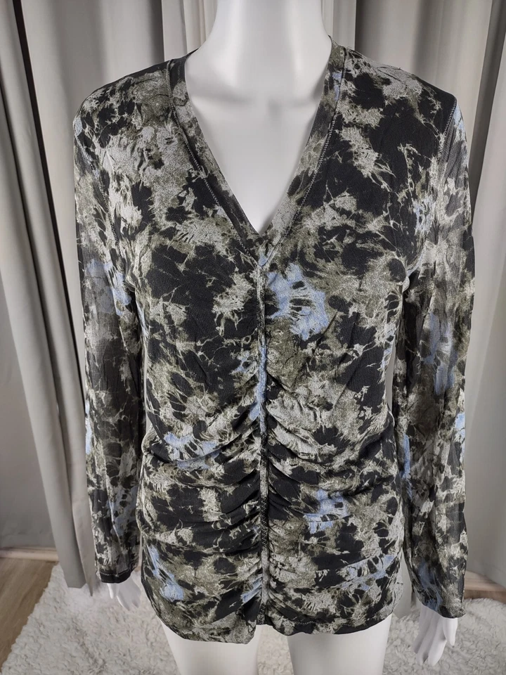 Blusa para mujer Anne Klein 100 % seda negra azul verde oliva manga larga talla L Foto 2 de 4