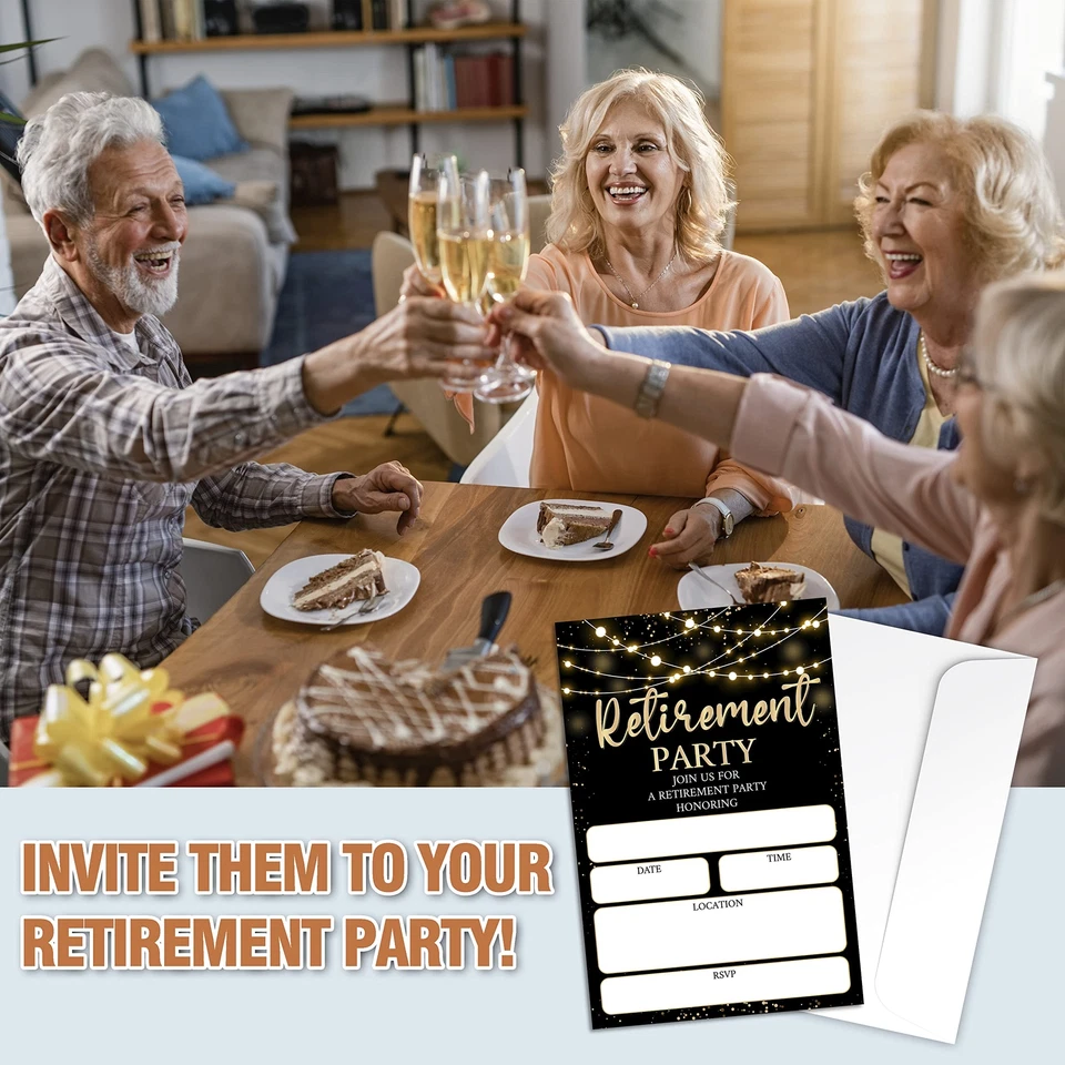 Retirement Party Invitations Cards - Gold Sparkles & Black Surprise party Sup... - Image 2 of 4