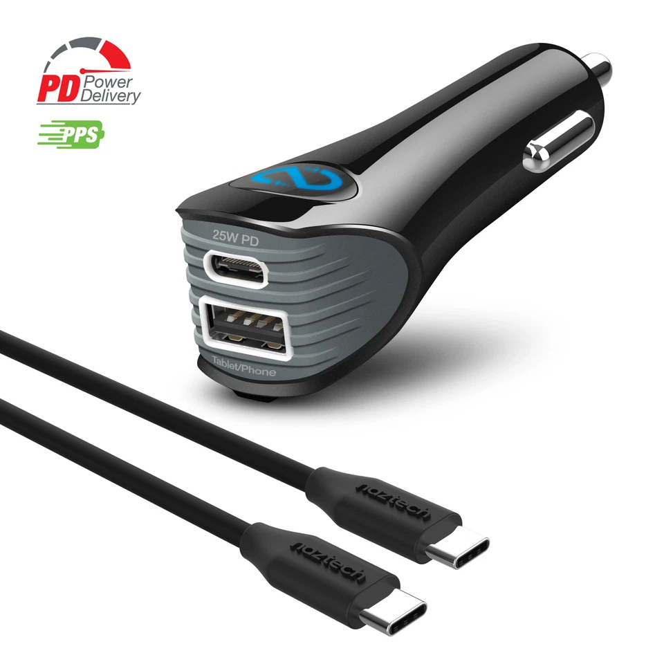 Naztech N420 PD25W + Cargador de Coche 2.4A + Cable 4 Pies, Carga Rápida 2 Dispositivos a la vez Foto 2 de 4