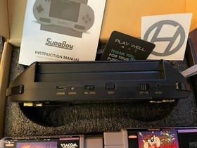 Hyperkin SupaBoy Portable Pocket Black Gold Console Two Carts Retro Gaming SNES