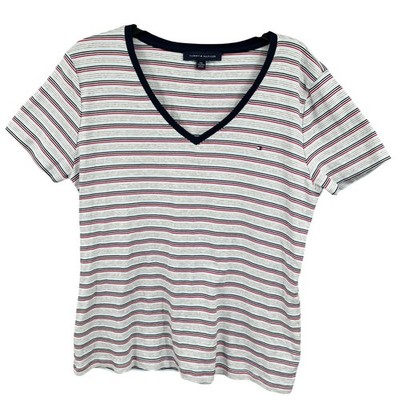 Tommy Hilfiger Womens V-Neck T-Shirt Striped Cotton Size XXL Runs Smaller Prepp