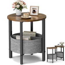 Small Round Side Table, Accent End Table with Storage Basket, Set of 2 Half R...