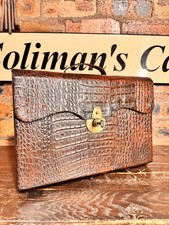 Antica borsa da scrittura stile pelle di coccodrillo, custodia, scatola con serratura Bramah e chiave