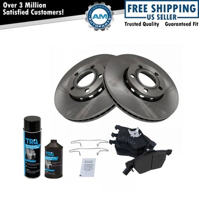 Front Semi Metallic Brake Pad w/ Sensors & Rotor Kit w/Fluids for VW Audi