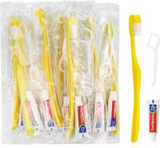 Disposable Toothbrushes with Tootaste and Floss, Yellow Bulk Single Use