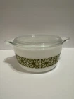 Vintage Pyrex Verde Green Square Flowers Casserole Dish 474 B W/ Lid