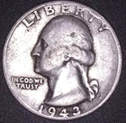 1943 -P WASHINGTON SILVER QUARTER 25C