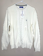 NEW Nautica Cable Knit Sweater Mens M Ivory Embroidered Sailboat w/Tags Cotton