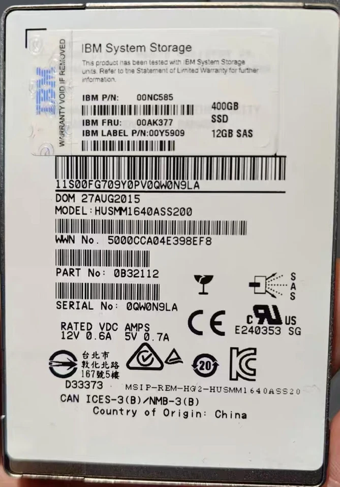 00NC585 IBM 00AK377 V3500 V3700 400GB 12Gb/s 2.5'' SSD NEW - Image 2 of 3