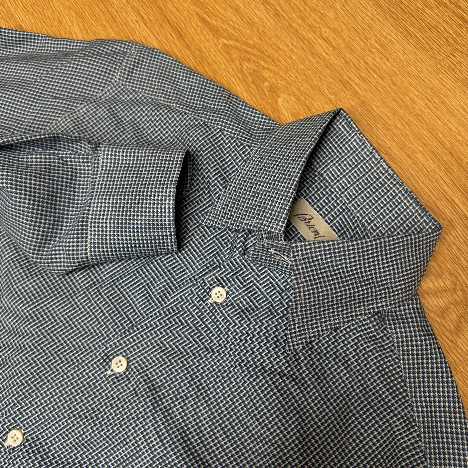 Brioni Mens Small Houndstooth Plaid Long Sleeve Button Up Shirt ITALY