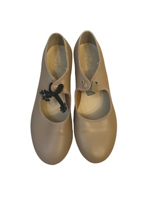 Sd Tech SO DANCA Tap Shoes Girls Size 5 Wide Width Beige Hook & Latch Strap