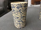 2 VINTAGE STONEWARE TUMBLERS RRP CO. CREAM AND BLUE SPLATTER WARE — photo 9