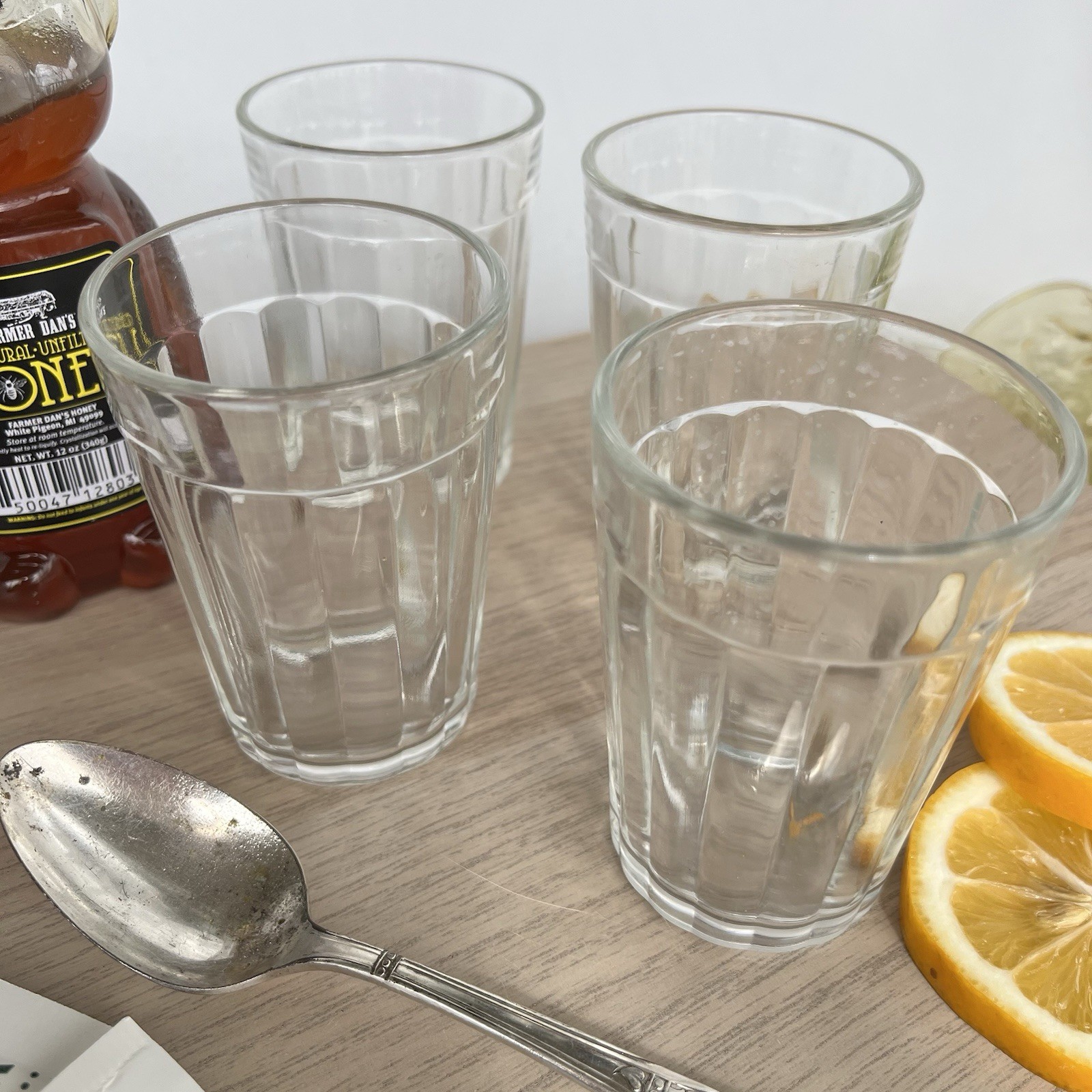 Vintage Glass Set of 4 Juice Glasses Ribbed (3 1/4