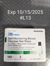 McKesson TRUE METRIX Blood  Glucose Diabetic 100 Test Strips Exp 10/2025 #L14