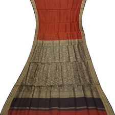 Vintage Brick Red Sarees 100 Pure Silk Woven Indian Sari 5YD Decor Craft Fabric