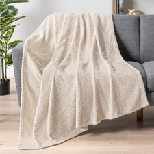 Soft Fleece Ivory/Cream Throw Blanket Lightweight Plush Flannel 50x60 Inch
