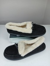 Old Navy Mocassin Slipper Black/ Cream Fur W10 NWOB