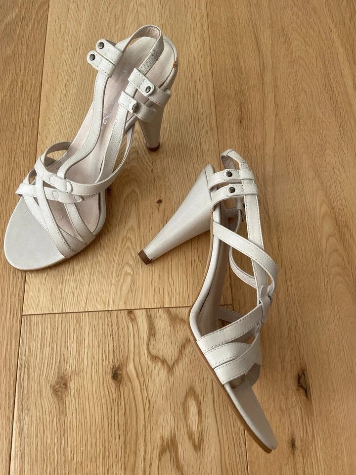 *Genuine* Diesel Leather Strappy Sandals Heels Off White Cream UK4.5 Eur38 Women - Image 4 of 4