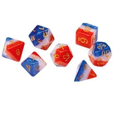 7 + 1 Resin Poly Dice Set - Red White and Blue, Gold pips - Sirius Dice