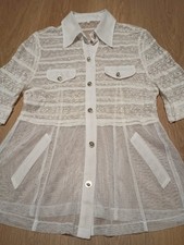 Vtg 70s Sheer Vine Lace Panels Mesh Net MOD Lion Buttons Tunic Top M