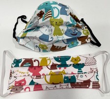Cute Cat Handmade Adult Face Mask Reuseable Reversible 100 Cotton