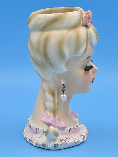Rare Yoko Boeki Nippon Lady Head Vase #631 Japan Blonde Pink Flowers Vintage - Picture 3 of 11