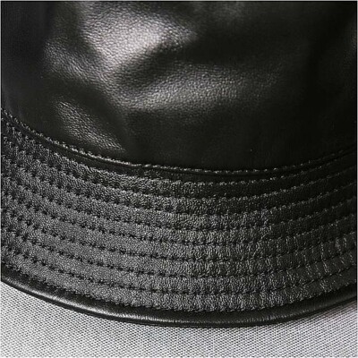 Fashion Men Women Genuine Leather Bucket Hat Sheepskin Black  display picture 2