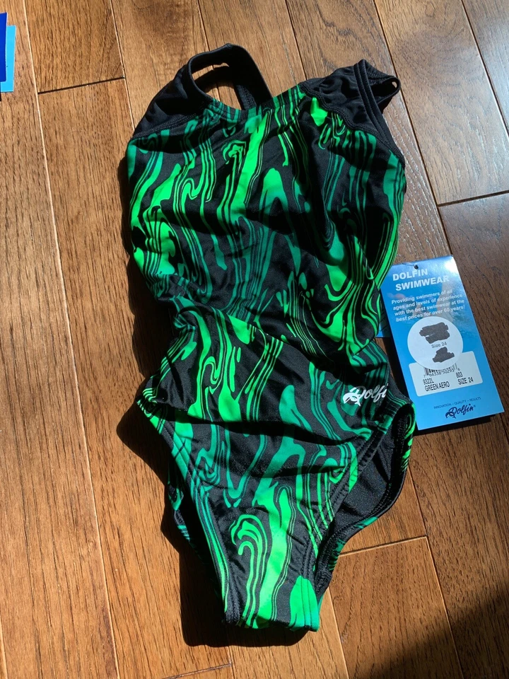 Traje de baño DOLFIN para mujer con estampado aerodinámico HP espalda de una pieza niñas 24 NUEVO con etiquetas $84 Foto 2 de 4
