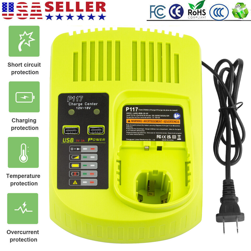 P117 Charger 18V For RYOBI For One+Plus High Capacity Lithium-Ion Battery P108