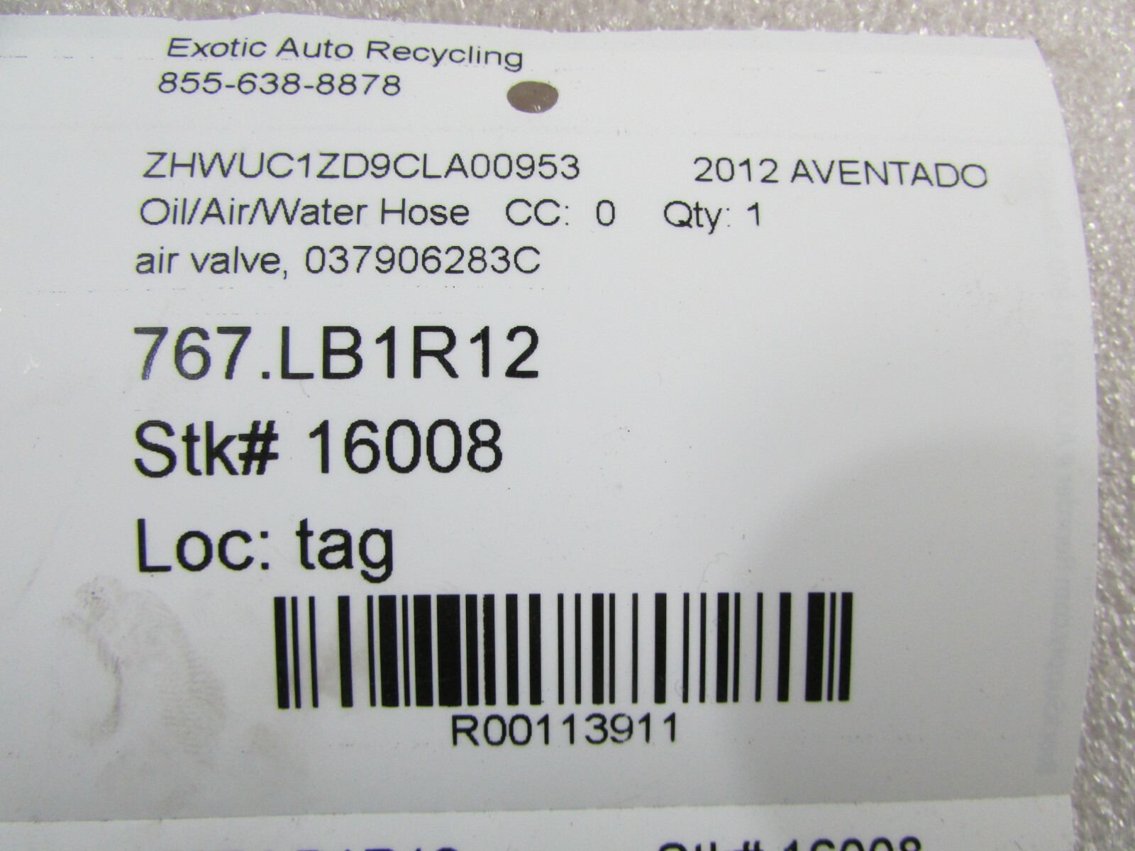 Lamborghini Aventador LP-700, Air Electronic Switch Valve, Used, P/N 037906283C