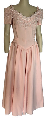 Peach Western, Tie-Back, Venice Lace Neckline, Dress, Size Medium