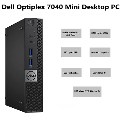 Dell OptiPlex 7040 Micro PC Core i7 6th Gen 32GB RAM 2TB SSD Wi-Fi