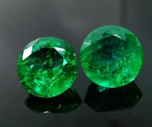 15 Ct Natural CERTIFIED Green Colombian Emerald Loose Gemstone Round Cut Pair - Picture 2 of 12