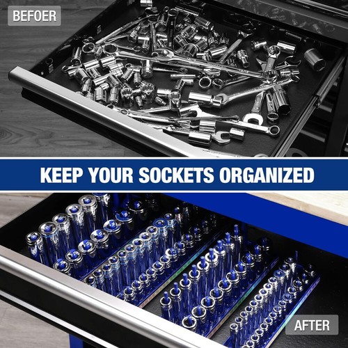 WORKPRO 4PC Socket Organizer Set Socket Holder 1/4" 3/8" 1/2" Metric Socket Tray - Picture 2 of 9