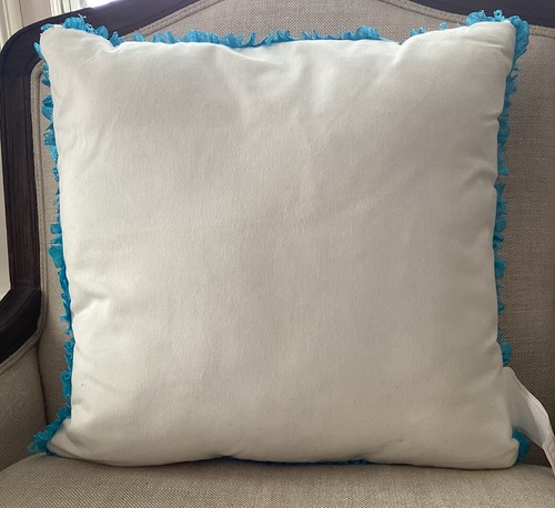 Embroidered Blue Bird Throw Pillow /Insert Aqua Trim 18”x18” Pinks/green NWOT - Picture 5 of 8