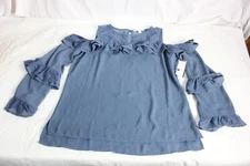 Signature studio Women’s Lace Harbor Blue Blouse Size L Open Shoulder