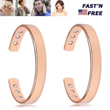2pcs Pure Copper Magnetic Bracelet Arthritis Therapy Energy Cuff Men & Women USA