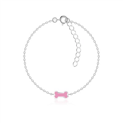 925 Sterling Silver Pink Dog Puppy Bone Charm Bracelet Girl Kids