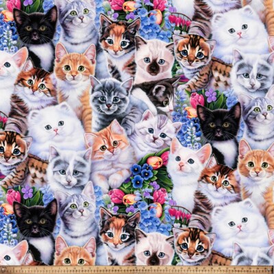 Garden Cats Kittens Print Fleece Fabric - 60'' Wide - Sold by The Yard