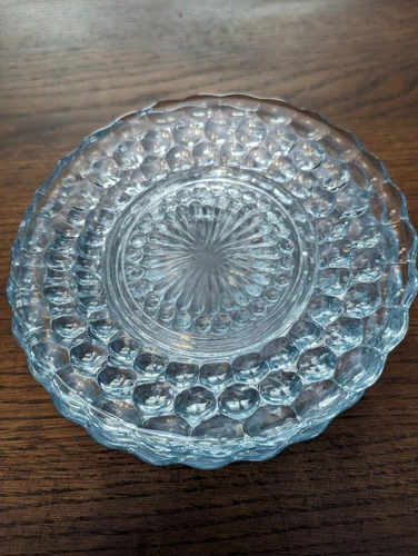 Anchor Hocking Bubble Blue Bread Plate Vintage Textured Depression Glass