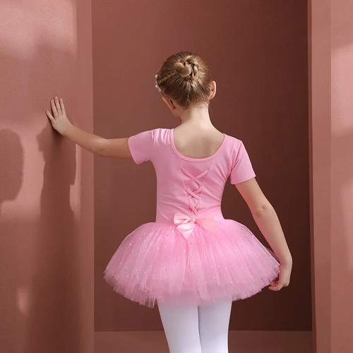 Mädchen Ballett Tanz Tutu Kleid Kinder kurze/lange Ärmel Tüll Turnanzug Tanzkleidung - Bild 35 von 38