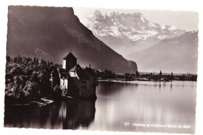 AK Schloss Chillon & Dents Du Midi Berge Genfersee Schweiz 