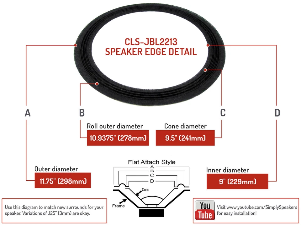 Kit de reparación de cono de altavoz JBL 2212 2213 2213H 123A 123A-3 12" borde de tela Foto 2 de 4