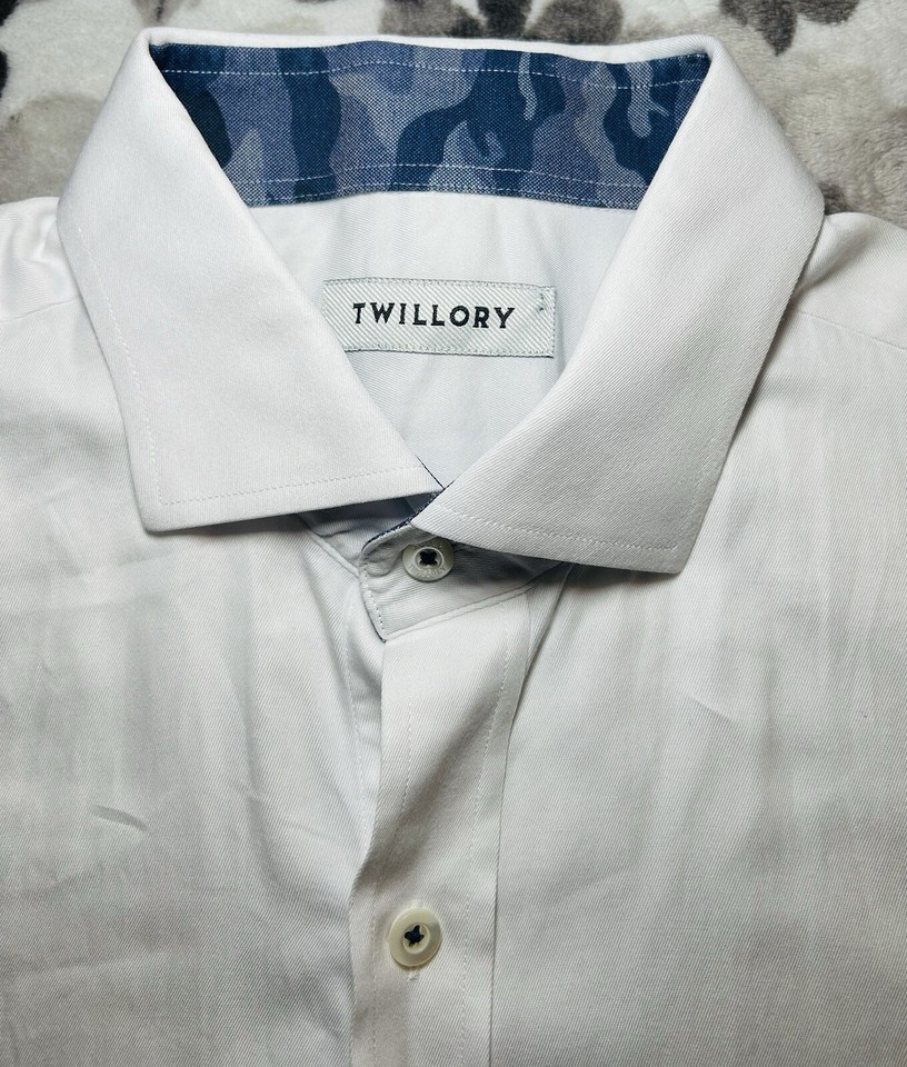 Twillory Men’s 1732/33 Long Sleeve Tailored Fit Blue Camo Cuff White