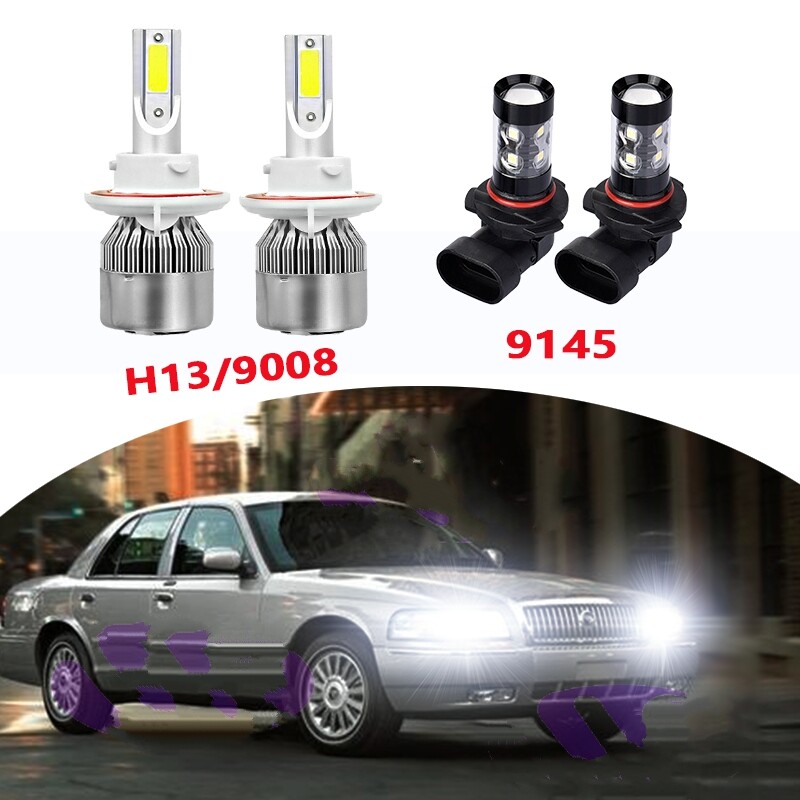 For Mercury Grand Marquis 2006-2011 -Combo LED Headlight + Fog Light Bulbs 6000K