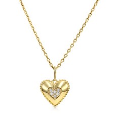 14K Real Solid Gold .15 Ctw Diamond Pave Heart Pendant Charm Necklace 18 in