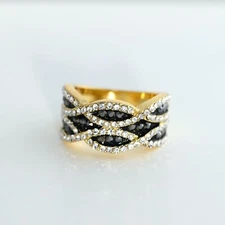 Black CZ 18K Gold Plated Wave Ring Women Fashion Statement Ring