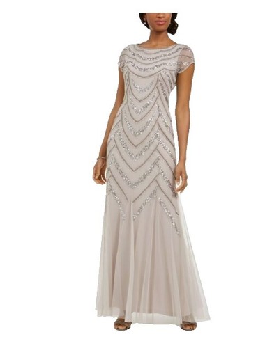 Adrianna Papell Foil Leaf V-Neck Slit Draped Gown In Champagne Gold sz 16W  $249 | eBay