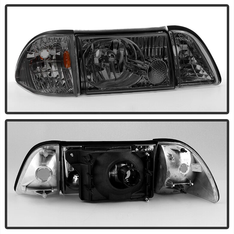Smoke 1987-1993 Ford Mustang Headlights Headlamps w/ Corner Parking Left+Right - Image 2 of 4