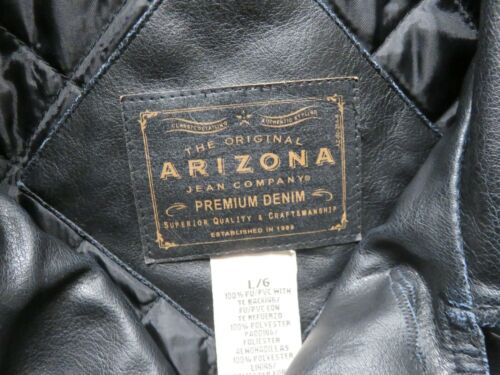 Mens Arizona Jeans Black Faux Leather Coat Button Front PVC Size L Lined Winter - Picture 3 of 8